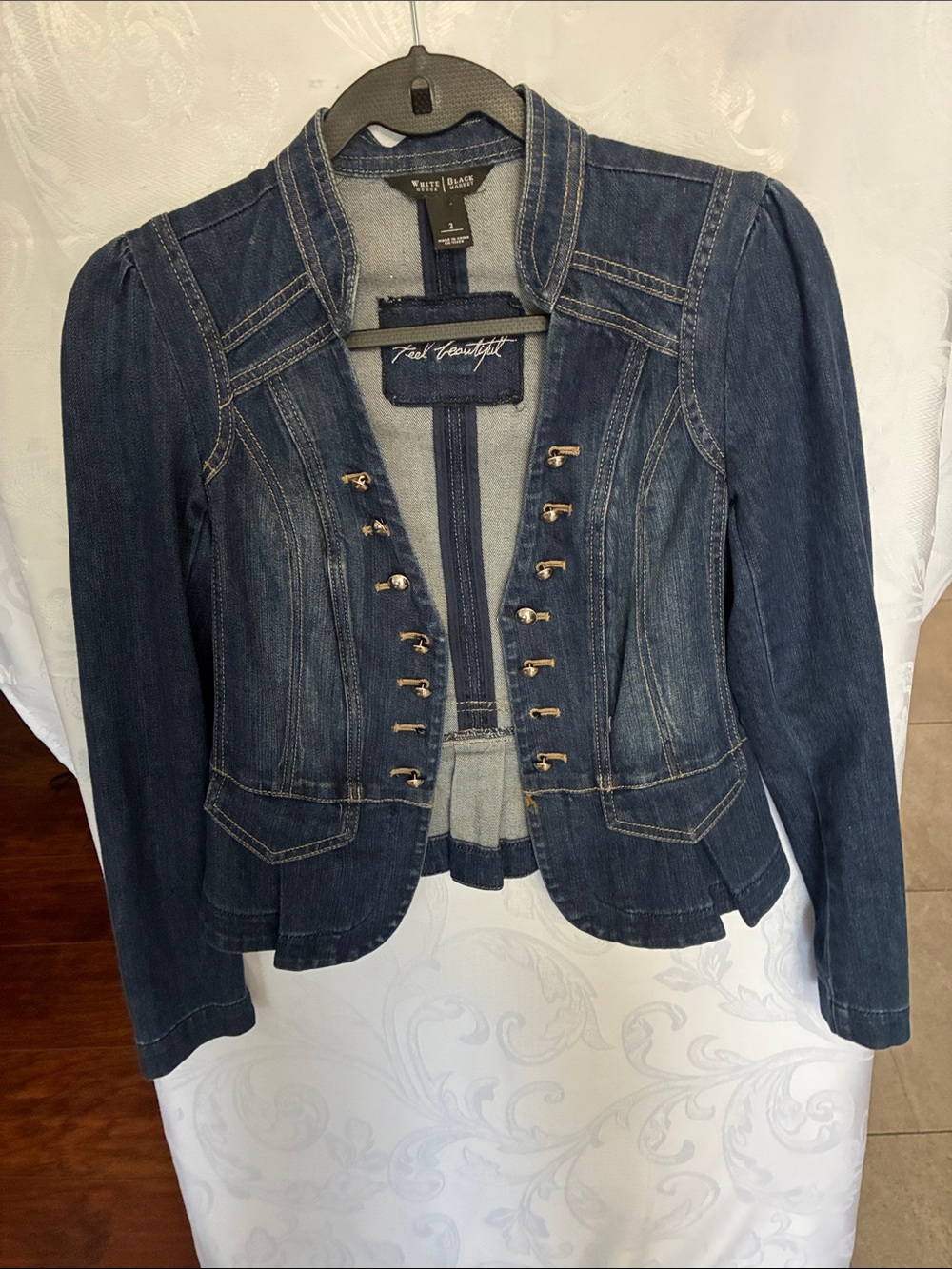 White House Black Market Dark Blue Denim Military-Inspired Jacket